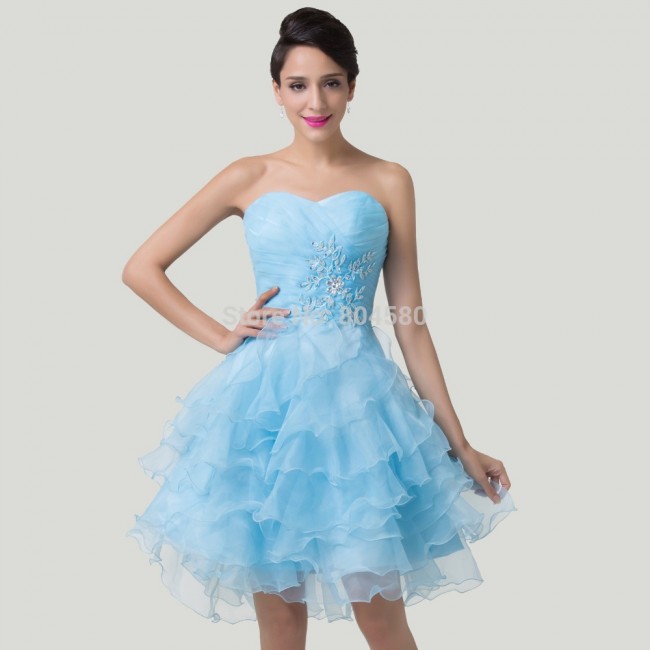 Modest Knee Length Layers Short Designer Gown dress Blue Homecoming Dance Party Gowns Ladies Prom dresses CL6283