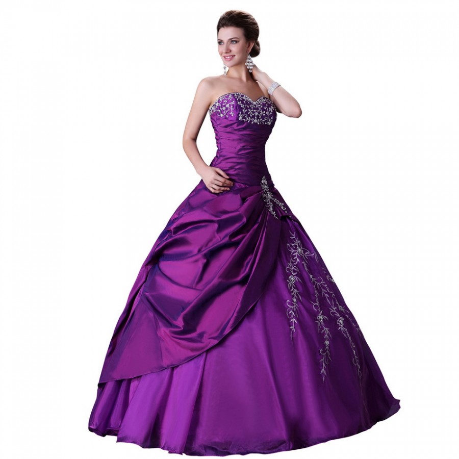 Royal fashion  and Elegant Beading Purple Party Gown  Long 