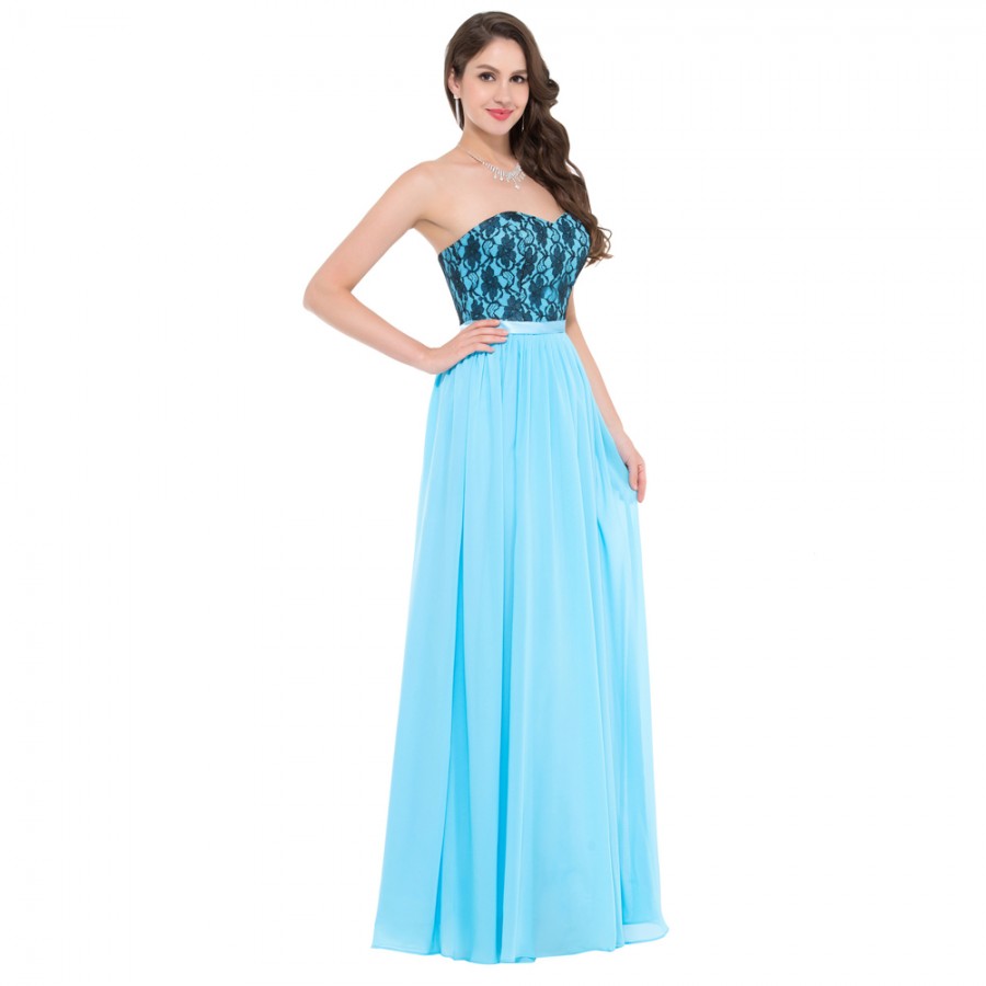 Cheap Floor length Corset Appliques Blue Long Bridesmaid  