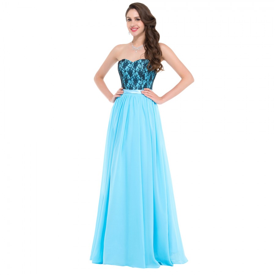  Cheap  Floor length Corset Appliques Blue Long Bridesmaid 