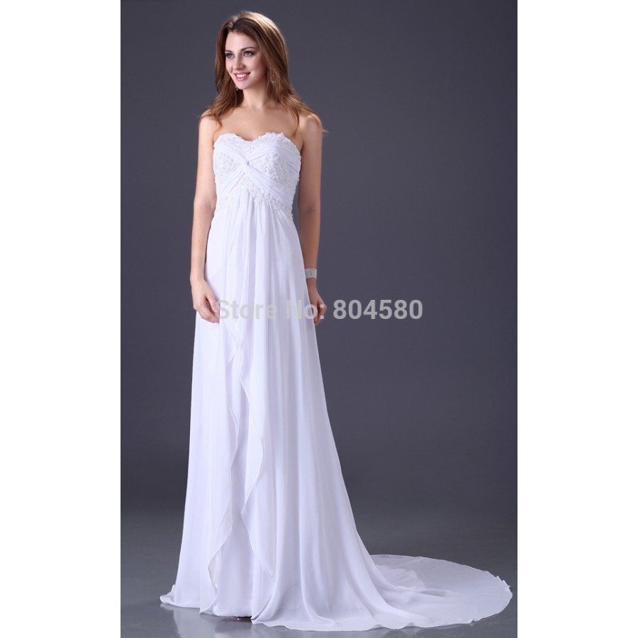  Free  Shipping Elegant Design  Floor Length White Chiffon 