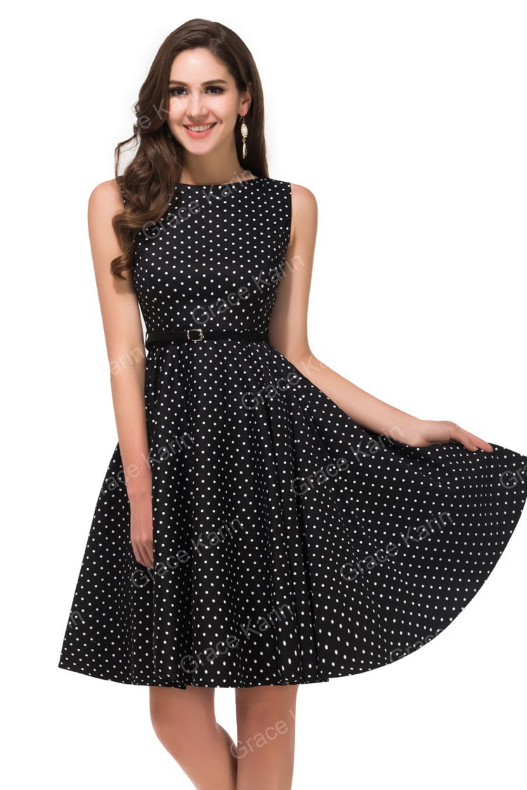 Cheap Women Winter Sleeveless Casual Polka Dots Floral Print Dresses 