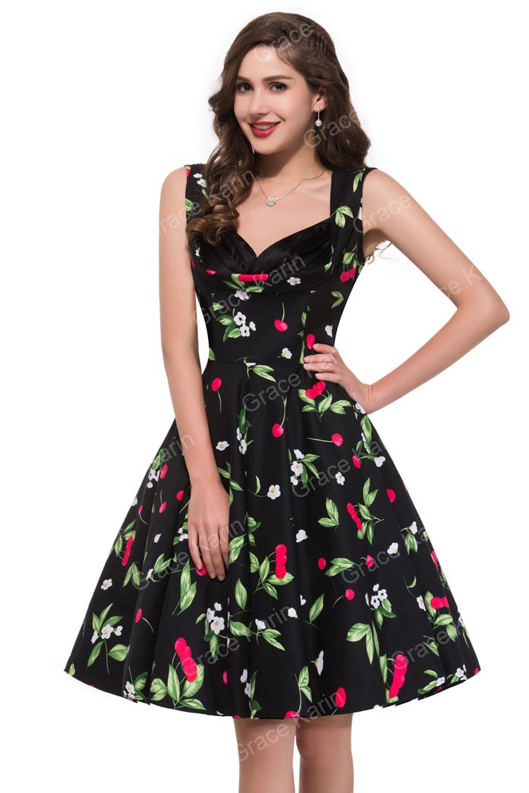 Country Desigual 50s Women Summer Dress Sleeveless Vintage Dresses Knee Length Casual Flower