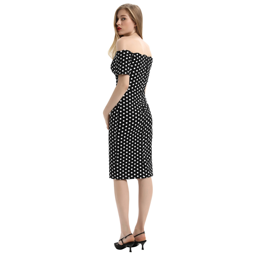 Casual-Dress-Formal-Womens-Bodycon-Sexy-Slim-fit-Ladies-Waved-neckline-Polka-dots-Printed-Short-slee-33052207095